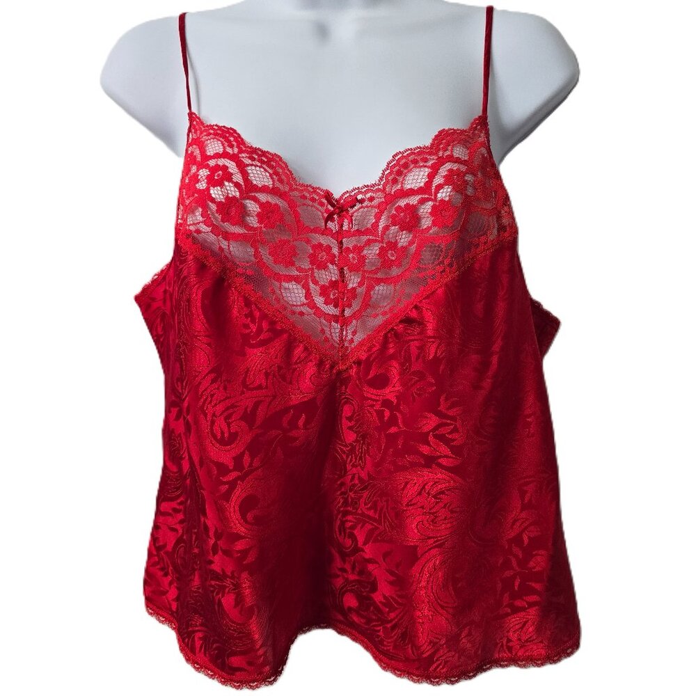 Deena Satin Lace Top M 38 Coquette Lingerie Camisole Floral Red Vintage 80s USA